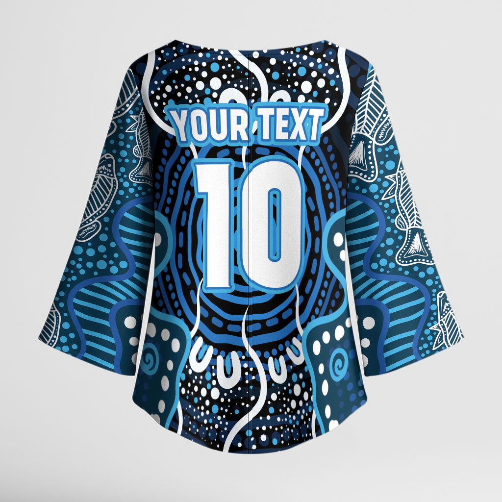 Custom Barramundi Fishing Kimono Sleeve Blouse Indigenous Aboriginal Dot Art Blue Fish