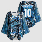 Custom Barramundi Fishing Kimono Sleeve Blouse Indigenous Aboriginal Dot Art Blue Fish