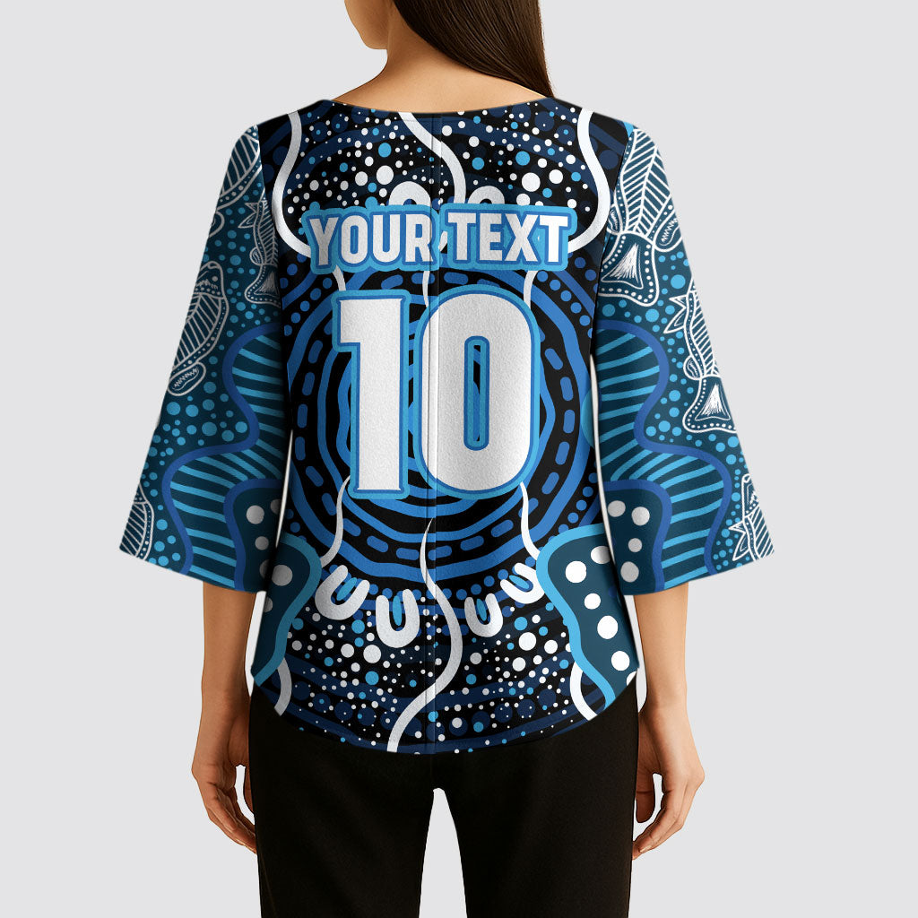Custom Barramundi Fishing Kimono Sleeve Blouse Indigenous Aboriginal Dot Art Blue Fish