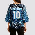 Custom Barramundi Fishing Kimono Sleeve Blouse Indigenous Aboriginal Dot Art Blue Fish