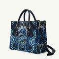 Custom Barramundi Fishing Leather Bag Indigenous Aboriginal Dot Art Blue Fish