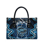 Custom Barramundi Fishing Leather Bag Indigenous Aboriginal Dot Art Blue Fish