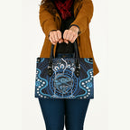 Custom Barramundi Fishing Leather Bag Indigenous Aboriginal Dot Art Blue Fish