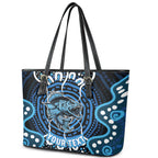 Custom Barramundi Fishing Leather Tote Bag Indigenous Aboriginal Dot Art Blue Fish