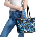 Custom Barramundi Fishing Leather Tote Bag Indigenous Aboriginal Dot Art Blue Fish