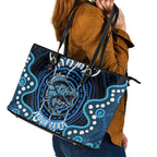 Custom Barramundi Fishing Leather Tote Bag Indigenous Aboriginal Dot Art Blue Fish