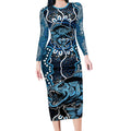 Custom Barramundi Fishing Long Sleeve Bodycon Dress Indigenous Aboriginal Dot Art Blue Fish