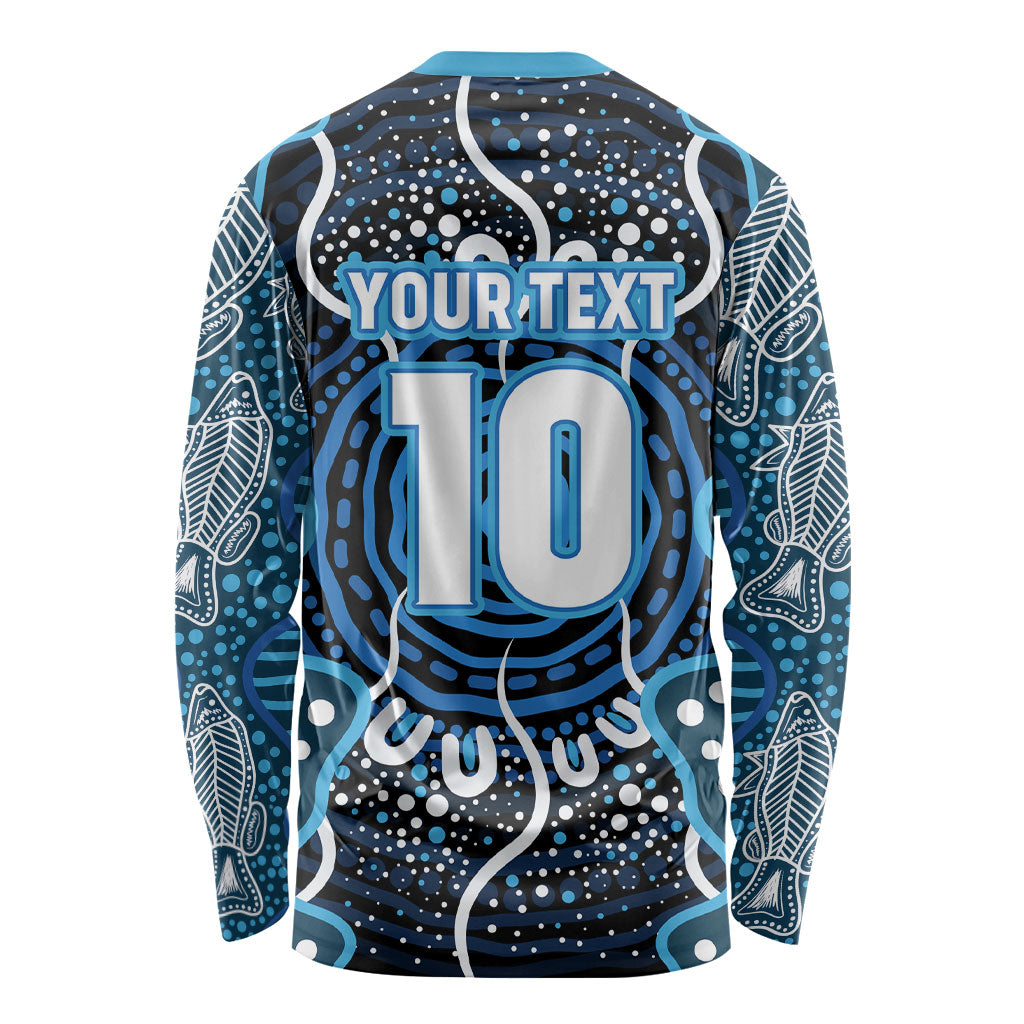 Custom Barramundi Fishing Long Sleeve Shirt Indigenous Aboriginal Dot Art Blue Fish