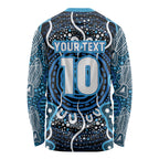 Custom Barramundi Fishing Long Sleeve Shirt Indigenous Aboriginal Dot Art Blue Fish