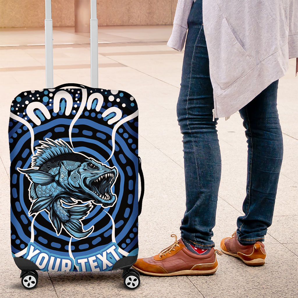 Custom Barramundi Fishing Luggage Cover Indigenous Aboriginal Dot Art Blue Fish