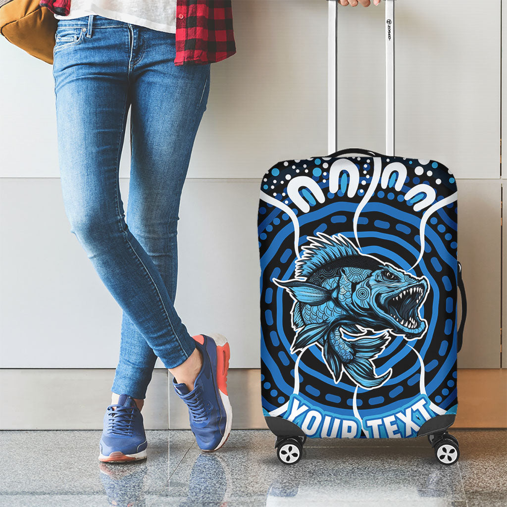 Custom Barramundi Fishing Luggage Cover Indigenous Aboriginal Dot Art Blue Fish