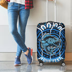 Custom Barramundi Fishing Luggage Cover Indigenous Aboriginal Dot Art Blue Fish
