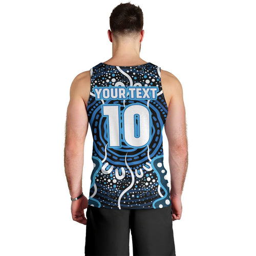 Custom Barramundi Fishing Men Tank Top Indigenous Aboriginal Dot Art Blue Fish