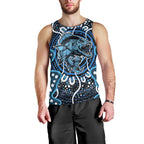 Custom Barramundi Fishing Men Tank Top Indigenous Aboriginal Dot Art Blue Fish