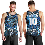 Custom Barramundi Fishing Men Tank Top Indigenous Aboriginal Dot Art Blue Fish
