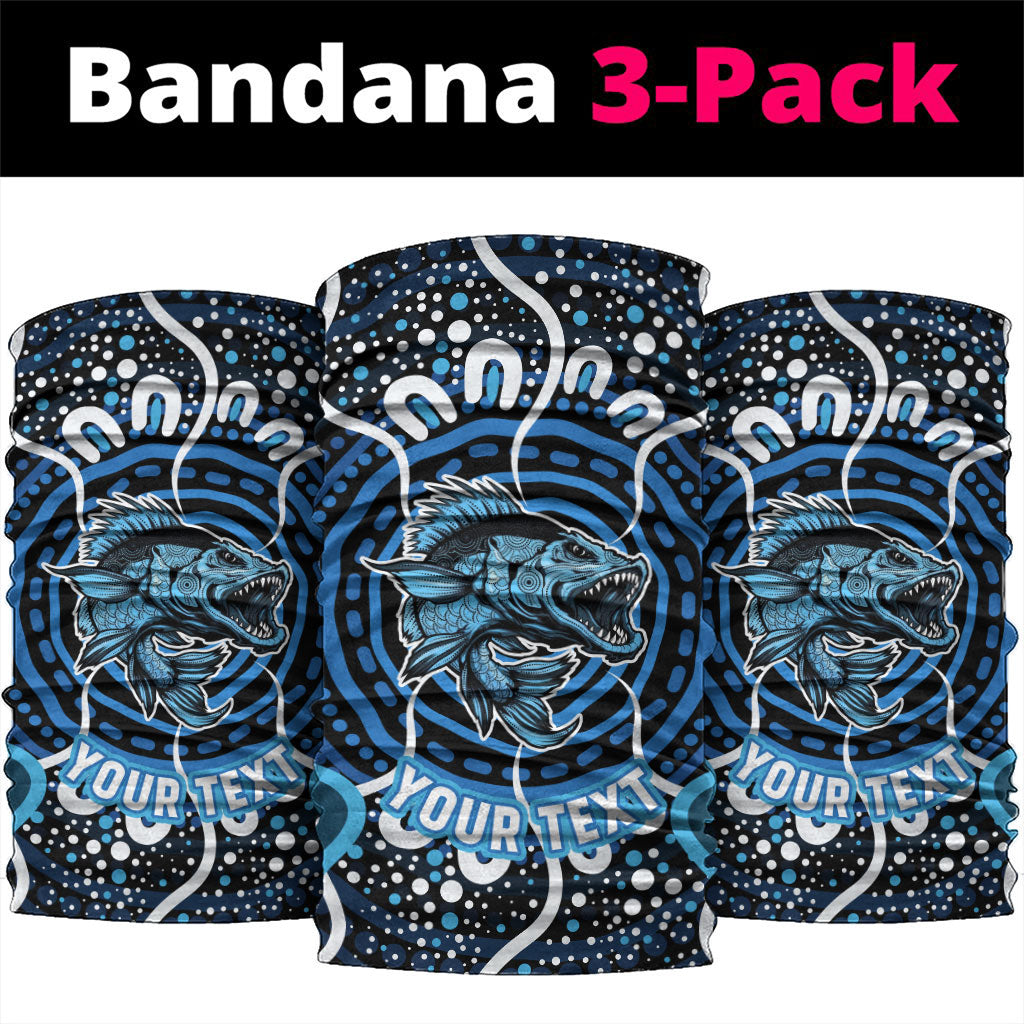 Custom Barramundi Fishing Neck Gaiter Indigenous Aboriginal Dot Art Blue Fish