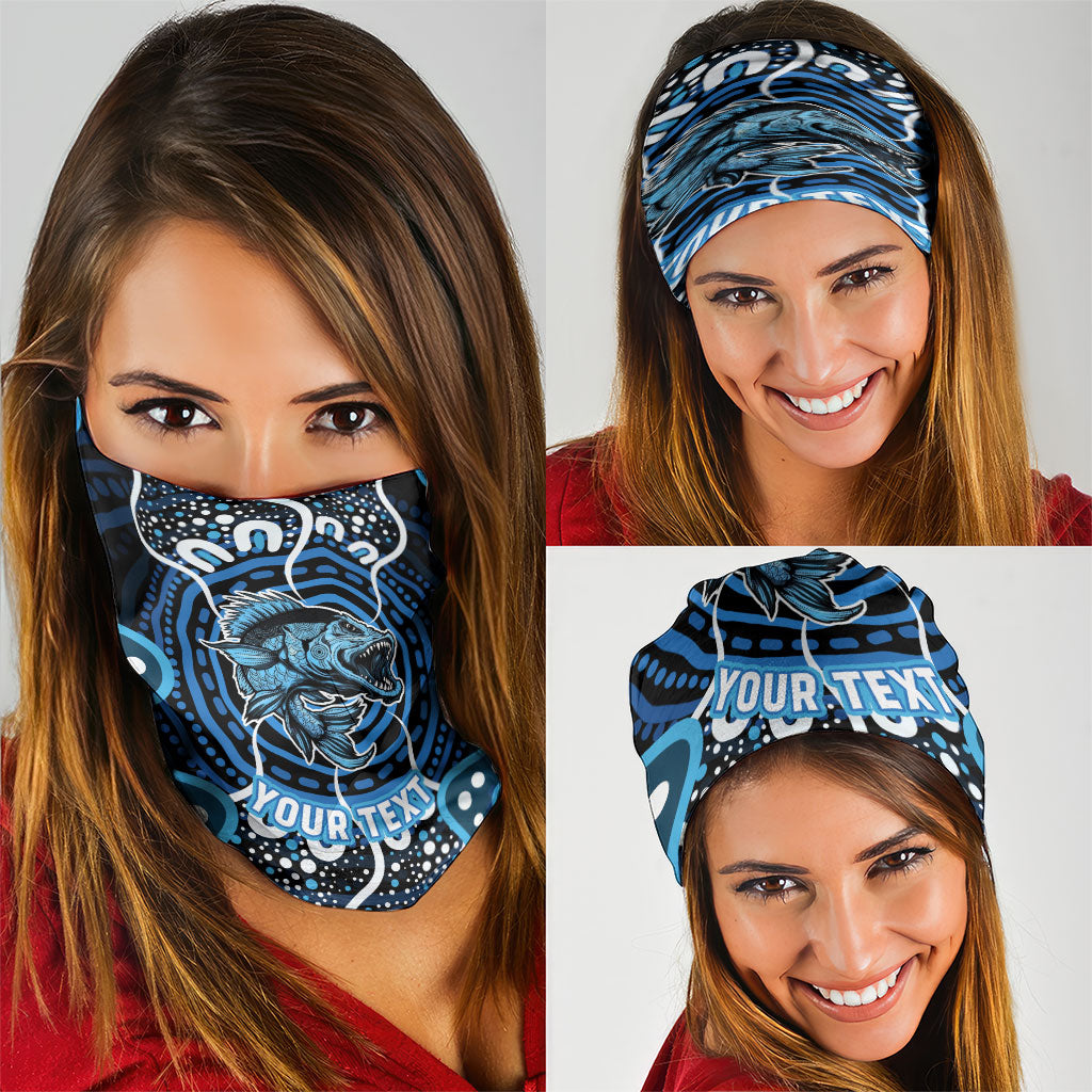 Custom Barramundi Fishing Neck Gaiter Indigenous Aboriginal Dot Art Blue Fish