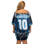 Custom Barramundi Fishing Off Shoulder Short Dress Indigenous Aboriginal Dot Art Blue Fish