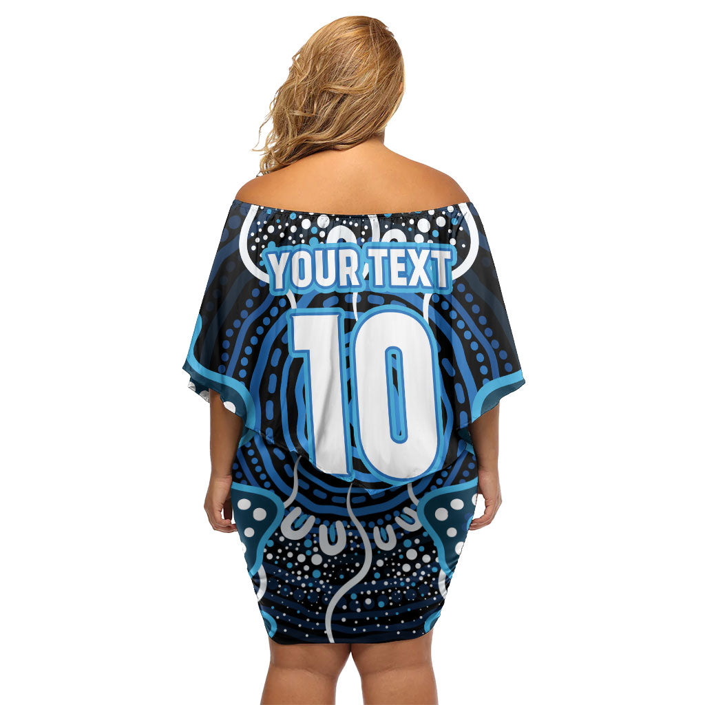 Custom Barramundi Fishing Off Shoulder Short Dress Indigenous Aboriginal Dot Art Blue Fish