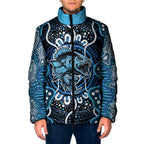 Custom Barramundi Fishing Padded Jacket Indigenous Aboriginal Dot Art Blue Fish