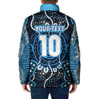 Custom Barramundi Fishing Padded Jacket Indigenous Aboriginal Dot Art Blue Fish