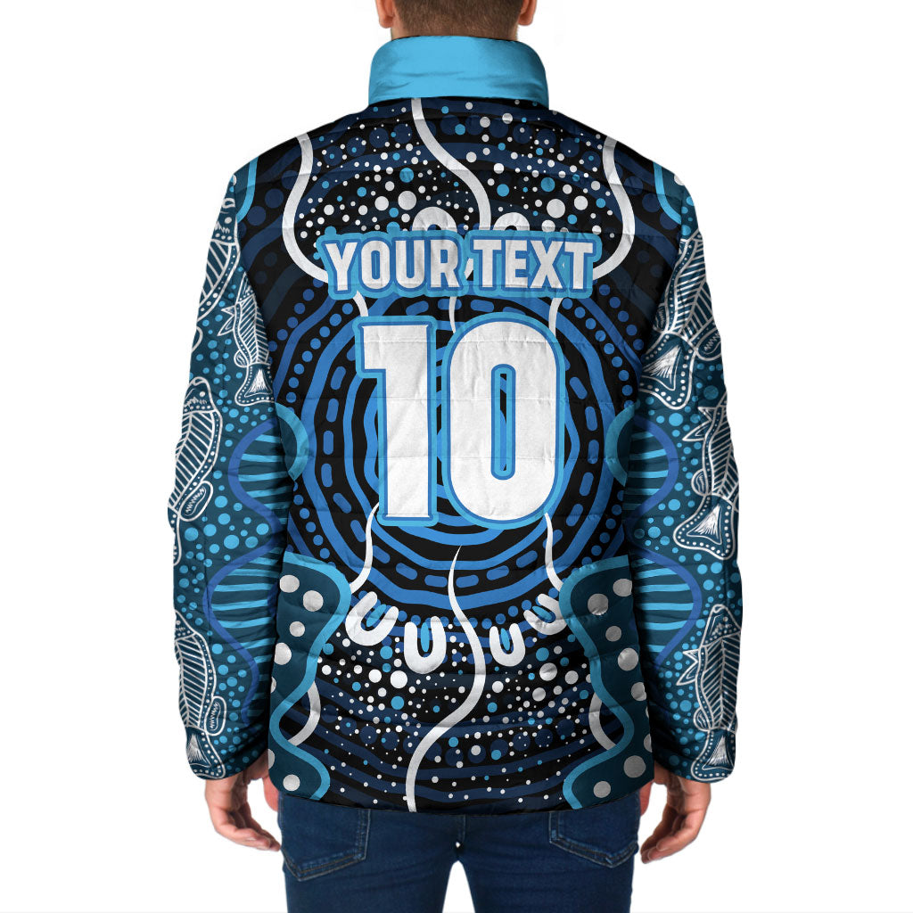 Custom Barramundi Fishing Padded Jacket Indigenous Aboriginal Dot Art Blue Fish