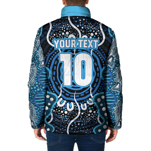Custom Barramundi Fishing Padded Jacket Indigenous Aboriginal Dot Art Blue Fish