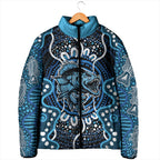 Custom Barramundi Fishing Padded Jacket Indigenous Aboriginal Dot Art Blue Fish