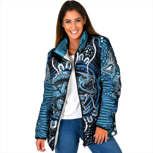 Custom Barramundi Fishing Padded Jacket Indigenous Aboriginal Dot Art Blue Fish