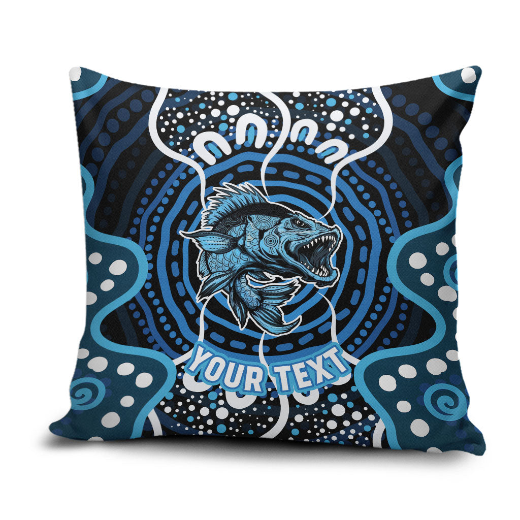 Custom Barramundi Fishing Pillow Cover Indigenous Aboriginal Dot Art Blue Fish