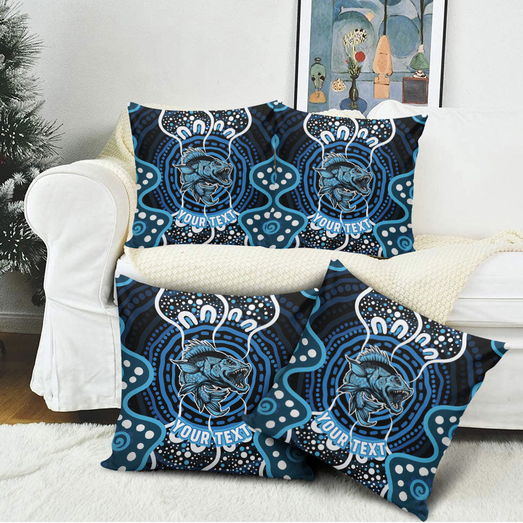 Custom Barramundi Fishing Pillow Cover Indigenous Aboriginal Dot Art Blue Fish