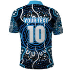 Custom Barramundi Fishing Polo Shirt Indigenous Aboriginal Dot Art Blue Fish