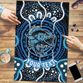 Custom Barramundi Fishing Puzzle Indigenous Aboriginal Dot Art Blue Fish