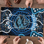 Custom Barramundi Fishing Puzzle Indigenous Aboriginal Dot Art Blue Fish