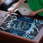 Custom Barramundi Fishing Puzzle Indigenous Aboriginal Dot Art Blue Fish