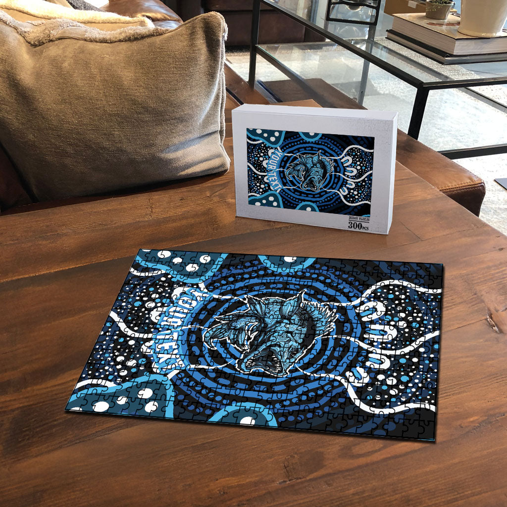 Custom Barramundi Fishing Puzzle Indigenous Aboriginal Dot Art Blue Fish