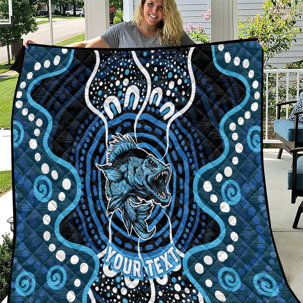 Custom Barramundi Fishing Quilt Indigenous Aboriginal Dot Art Blue Fish