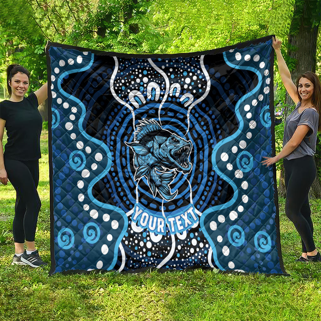 Custom Barramundi Fishing Quilt Indigenous Aboriginal Dot Art Blue Fish
