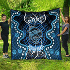 Custom Barramundi Fishing Quilt Indigenous Aboriginal Dot Art Blue Fish