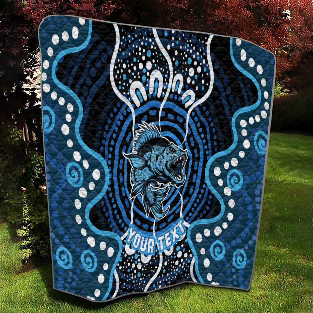 Custom Barramundi Fishing Quilt Indigenous Aboriginal Dot Art Blue Fish