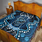 Custom Barramundi Fishing Quilt Indigenous Aboriginal Dot Art Blue Fish