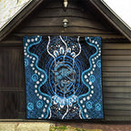 Custom Barramundi Fishing Quilt Indigenous Aboriginal Dot Art Blue Fish