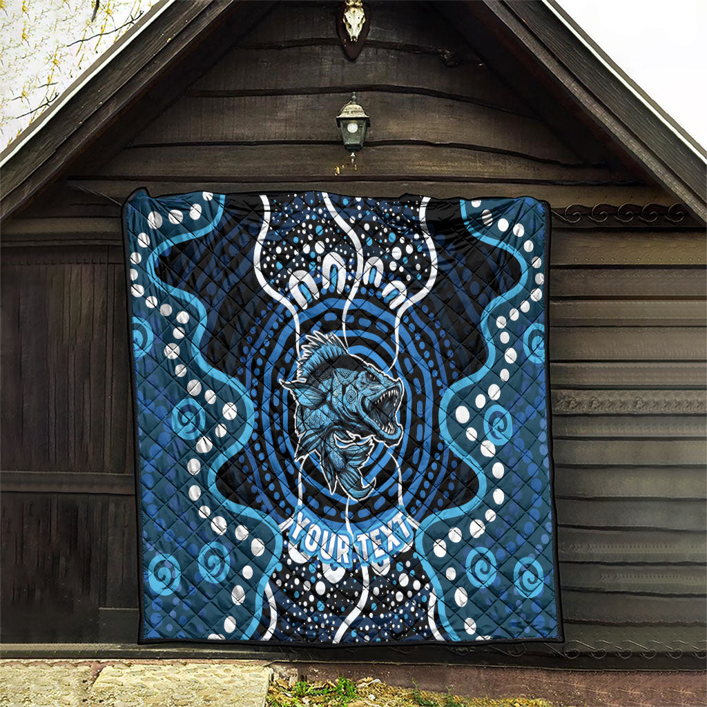 Custom Barramundi Fishing Quilt Indigenous Aboriginal Dot Art Blue Fish