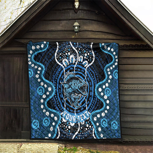 Custom Barramundi Fishing Quilt Indigenous Aboriginal Dot Art Blue Fish