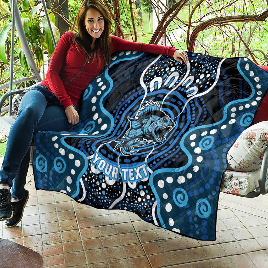 Custom Barramundi Fishing Quilt Indigenous Aboriginal Dot Art Blue Fish