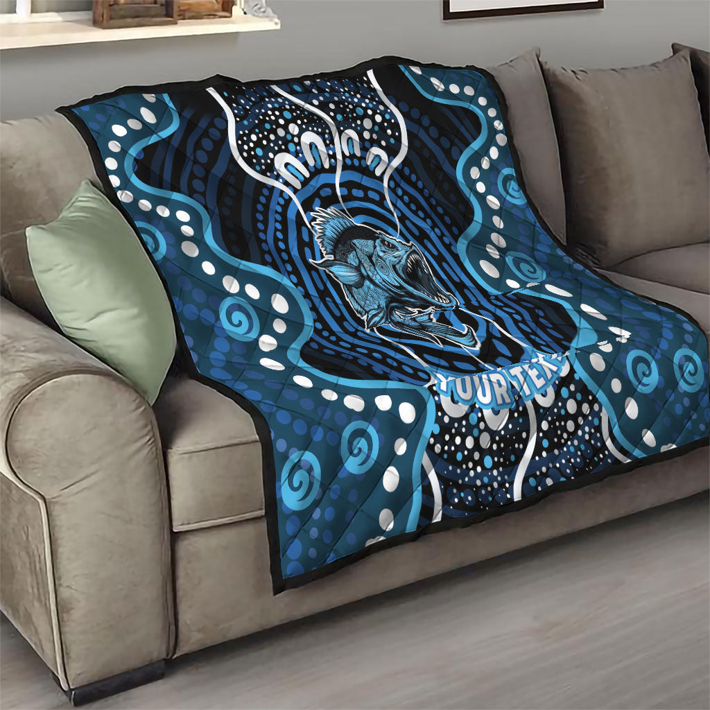 Custom Barramundi Fishing Quilt Indigenous Aboriginal Dot Art Blue Fish