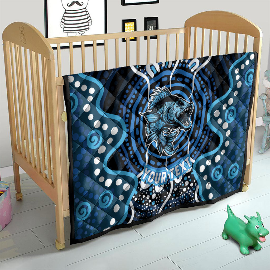 Custom Barramundi Fishing Quilt Indigenous Aboriginal Dot Art Blue Fish