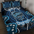 Custom Barramundi Fishing Quilt Bed Set Indigenous Aboriginal Dot Art Blue Fish