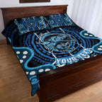 Custom Barramundi Fishing Quilt Bed Set Indigenous Aboriginal Dot Art Blue Fish
