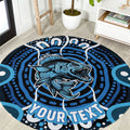 Custom Barramundi Fishing Round Carpet Indigenous Aboriginal Dot Art Blue Fish